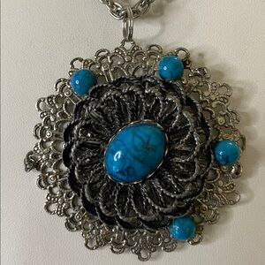 5 for $15 Silver tone Pendant Necklace with Blue Accents